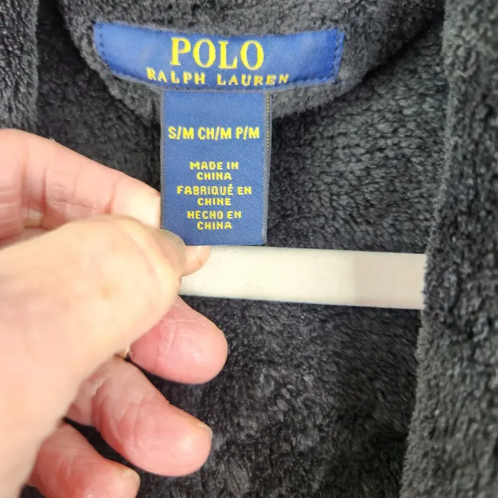 POLO Ralph Lauren Blace Plush Fleece Pony Logo Shawl Collar Robe Size Small